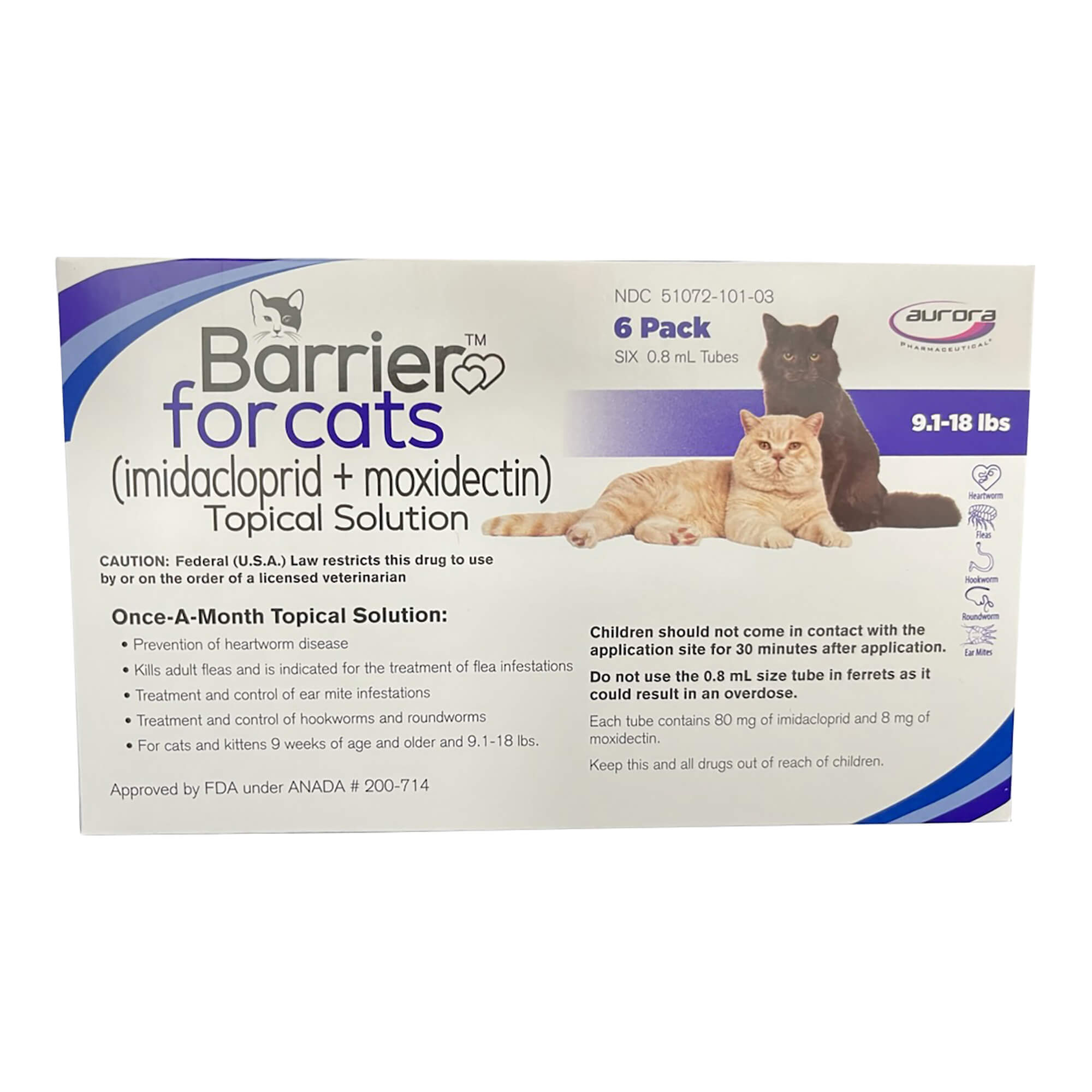 Rx Barrier Topical Solution for Cats, 9.1-18 lbs, 6 month