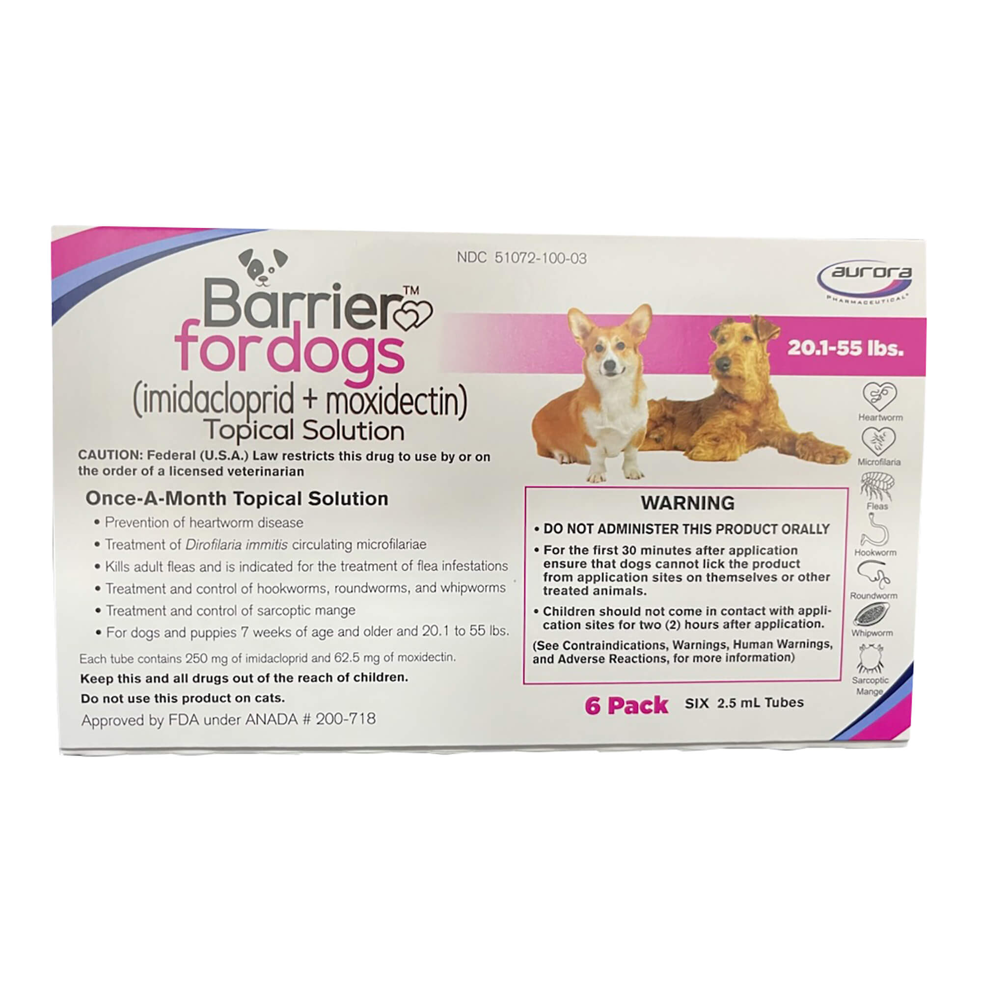 Rx Barrier Topical Solution for Dogs, 20.1-55 lbs, 6 month