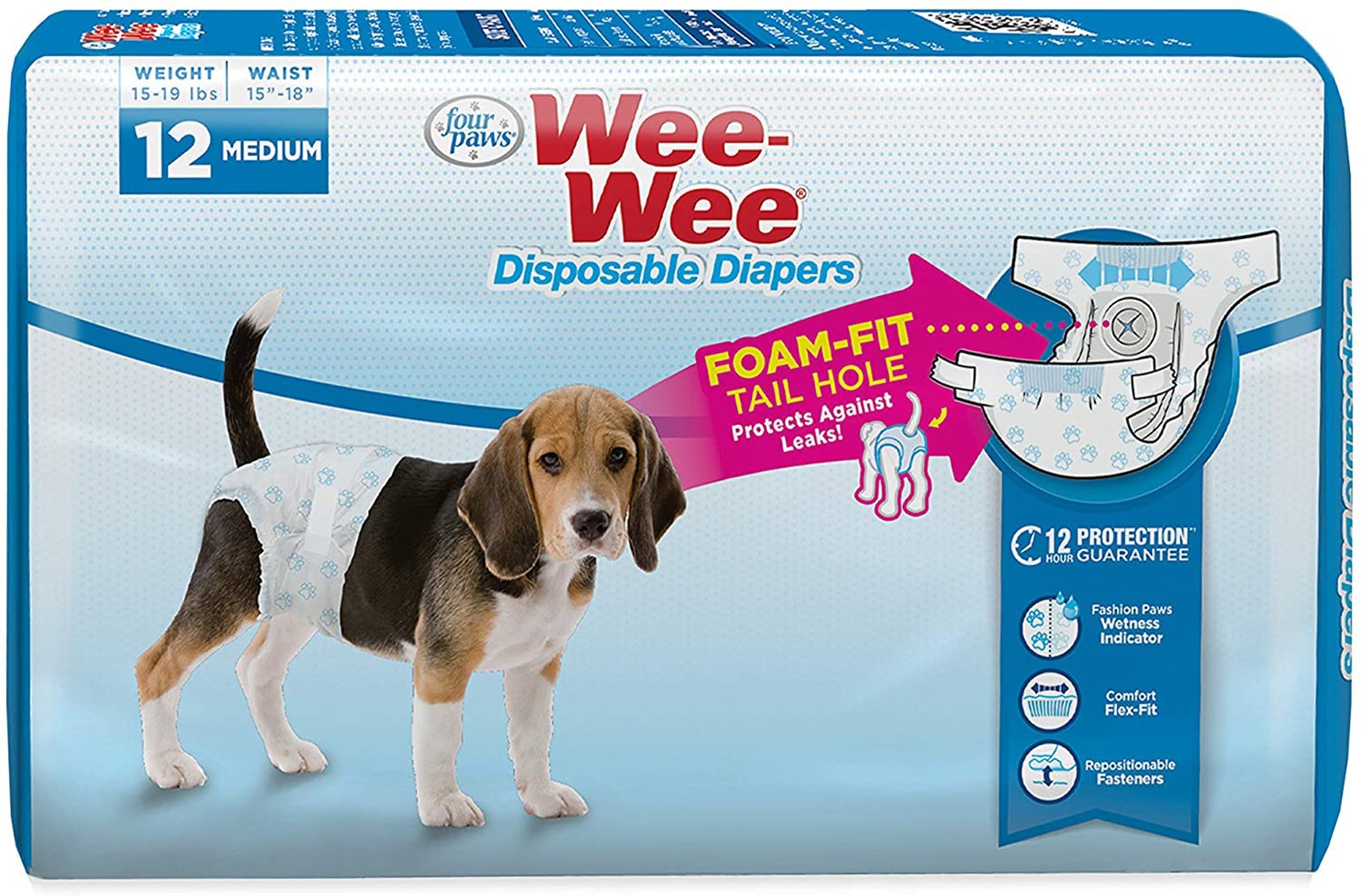 Four Paws WeeWee Disposable Dog Diapers 1ea/Medium 12 ct
