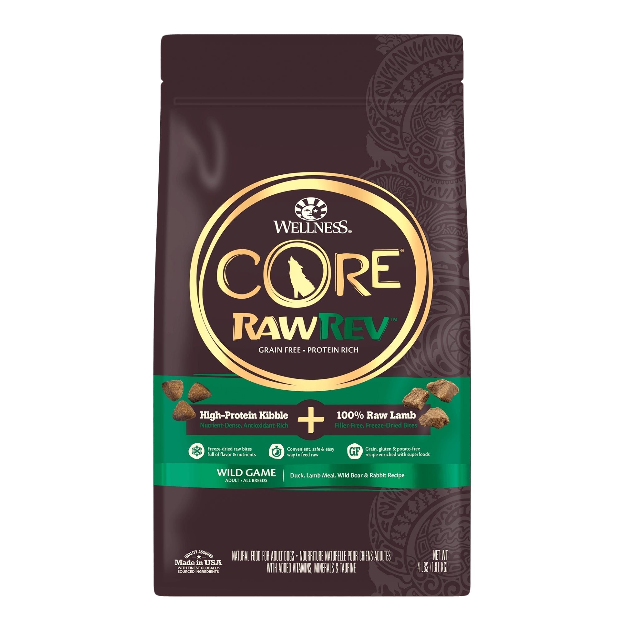 Wellness Dog Core Rawrev Wildgame 4Lb Duck Lamb Boar Rabbit