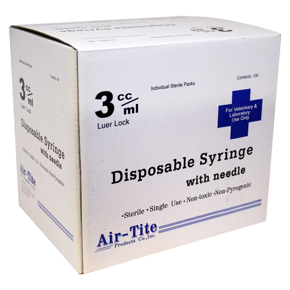 Air Tite Syringe with needle 3 x 22 x 1 luer loc