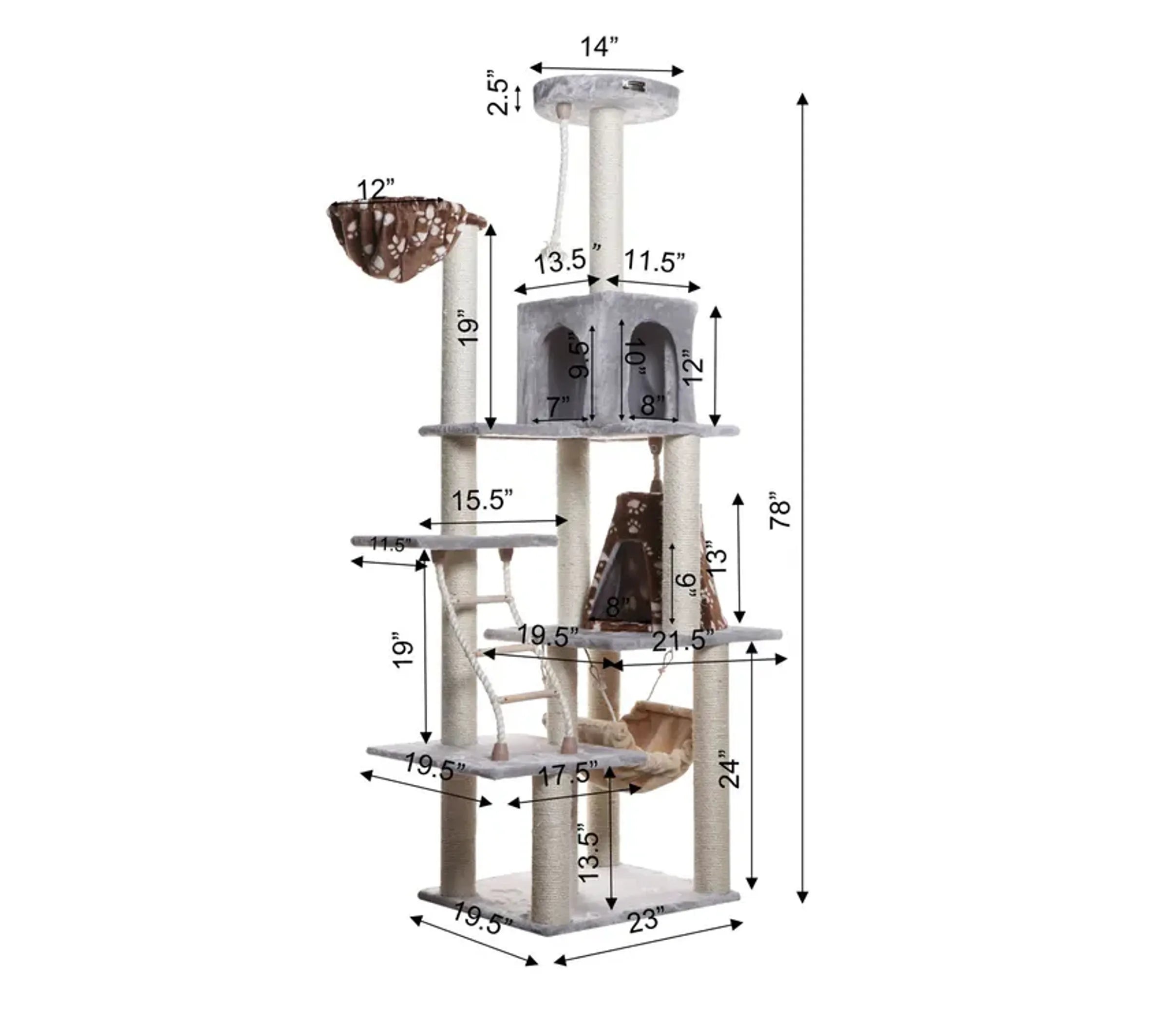 Armarkat® Real Wood Cat Climber Play House with Condo, Hammock & Basket