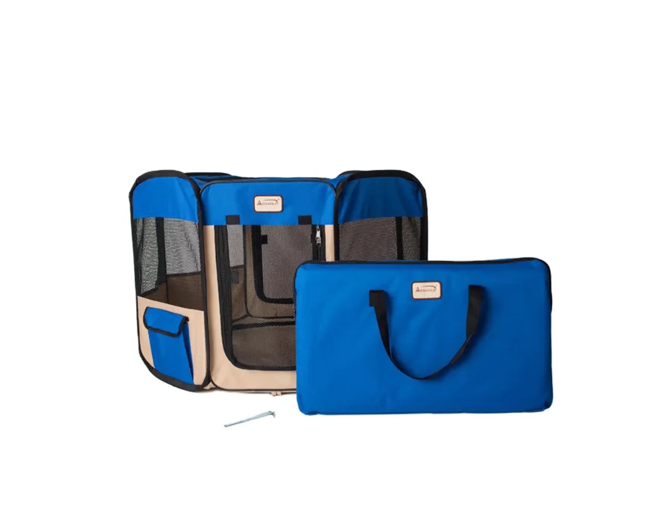 AeroMark Portable Pet Playpen in Blue & Beige