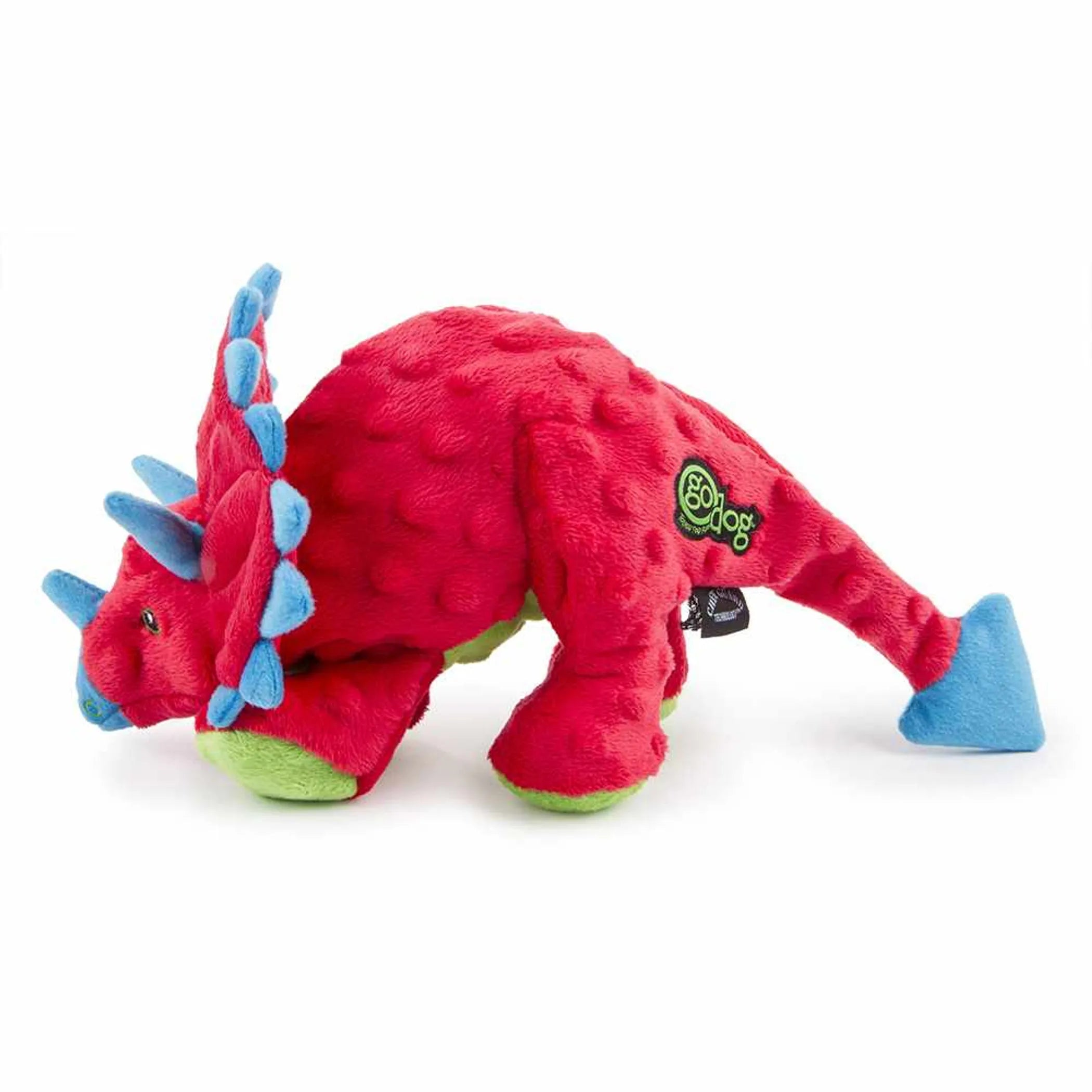 GoDog Dino Triceratops w/Chew Guard Plush Dog Toy Red