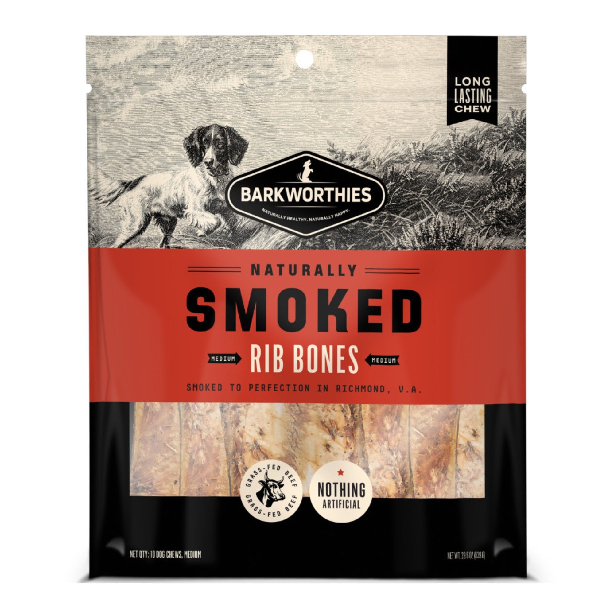 Barkworthies Smoked Rib Bones Dog Treat 1ea/MD/10 ct
