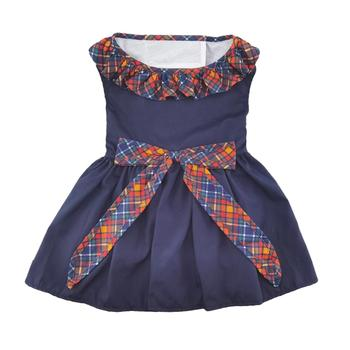 PRE-ORDER! Navy Dog Dress with Plaid Ruffles & Matching Leash (Available July 2025!)