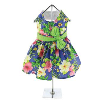 Blue Lagoon Hawaiian Hibiscus Dog Dress & Matching Leash