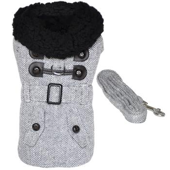 Grey Herringbone Designer Harness Coat & Leash