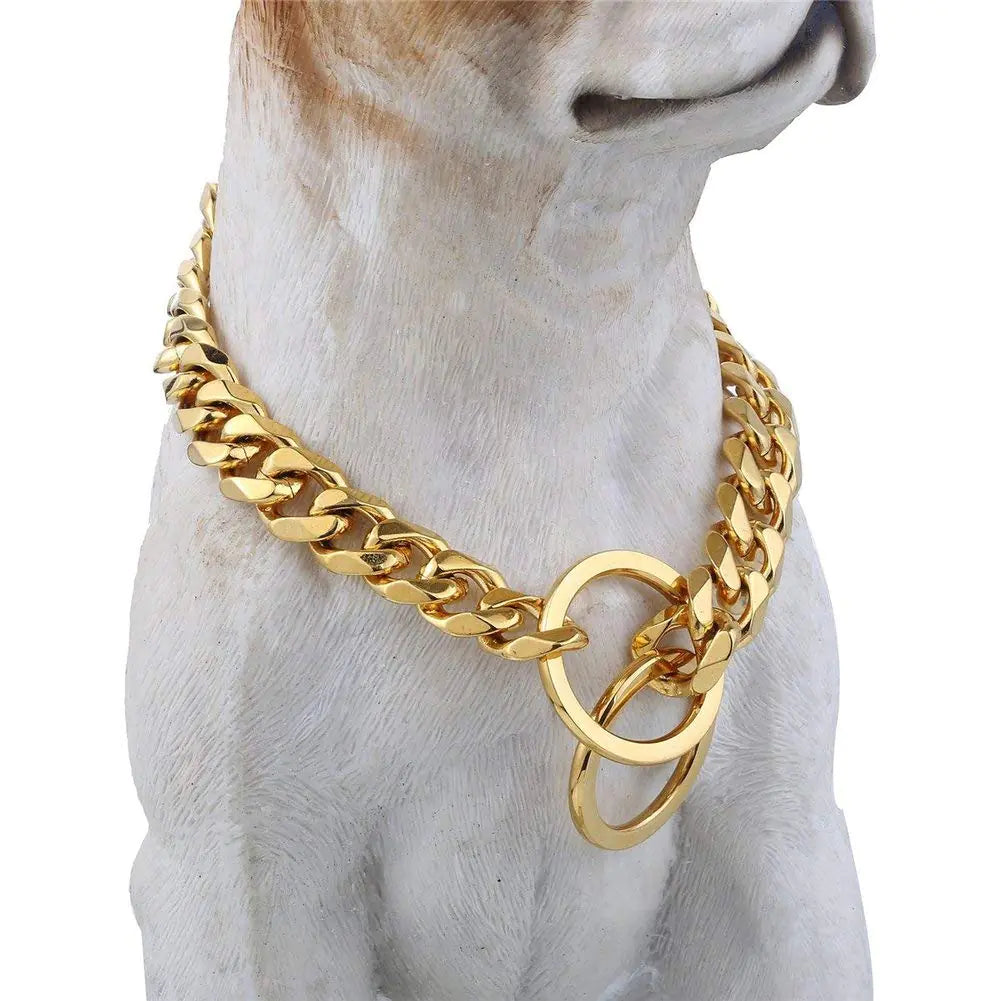 18K Gold Covered Stainless Steel Necklace/Bling Collar Cuban Link, MD Dogs