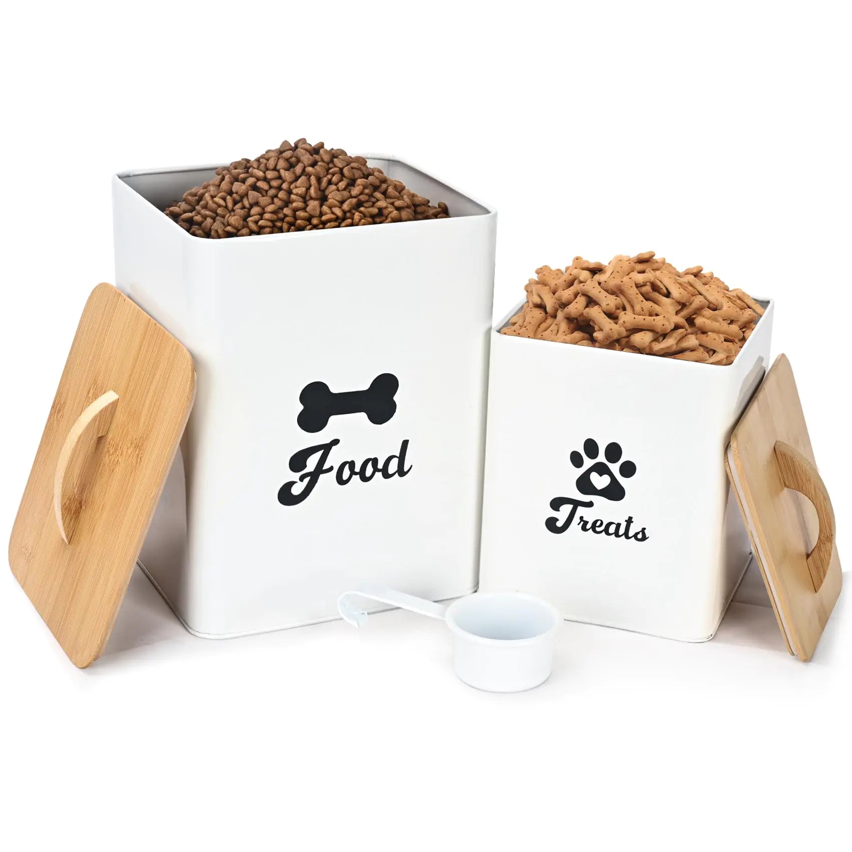 Airtight Metal Dog Food/Treat Storage Tin W/Wooden Lids – 2Pcs