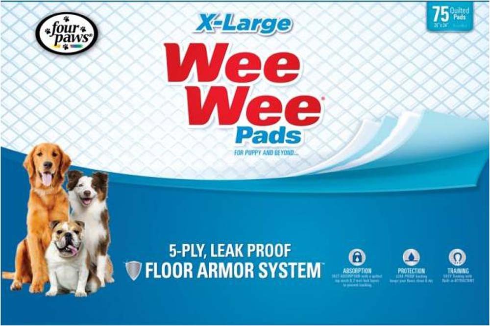 Four Paws WeeWee Superior Performance XLarge Dog Pee Pads with Runoff Edge Guard 1ea/28 in X 34 in 75 ct
