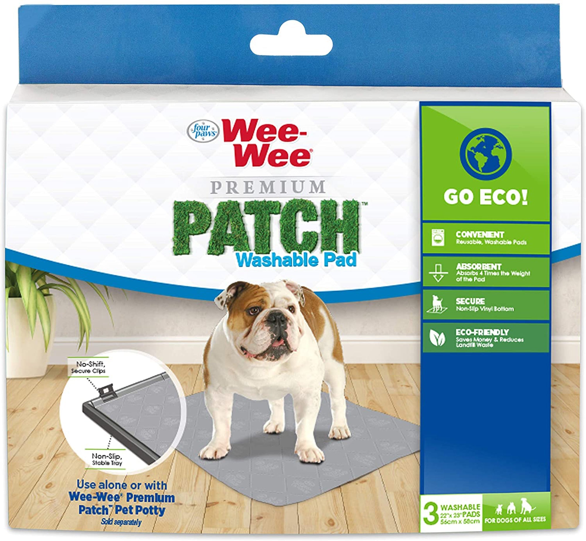 Four Paws WeeWee Premium Patch Reusable Pee Pad for Dogs, Premium Patch Washable Pad, 1ea/22 in X 23 in 3 ct