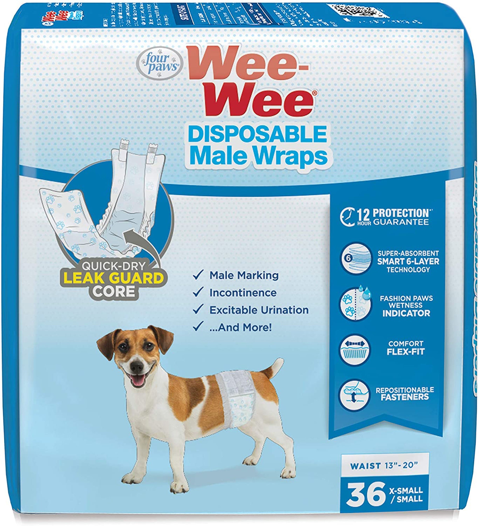 Four Paws WeeWee Disposable Male Dog Wraps 1ea/XS / SMall 36 ct