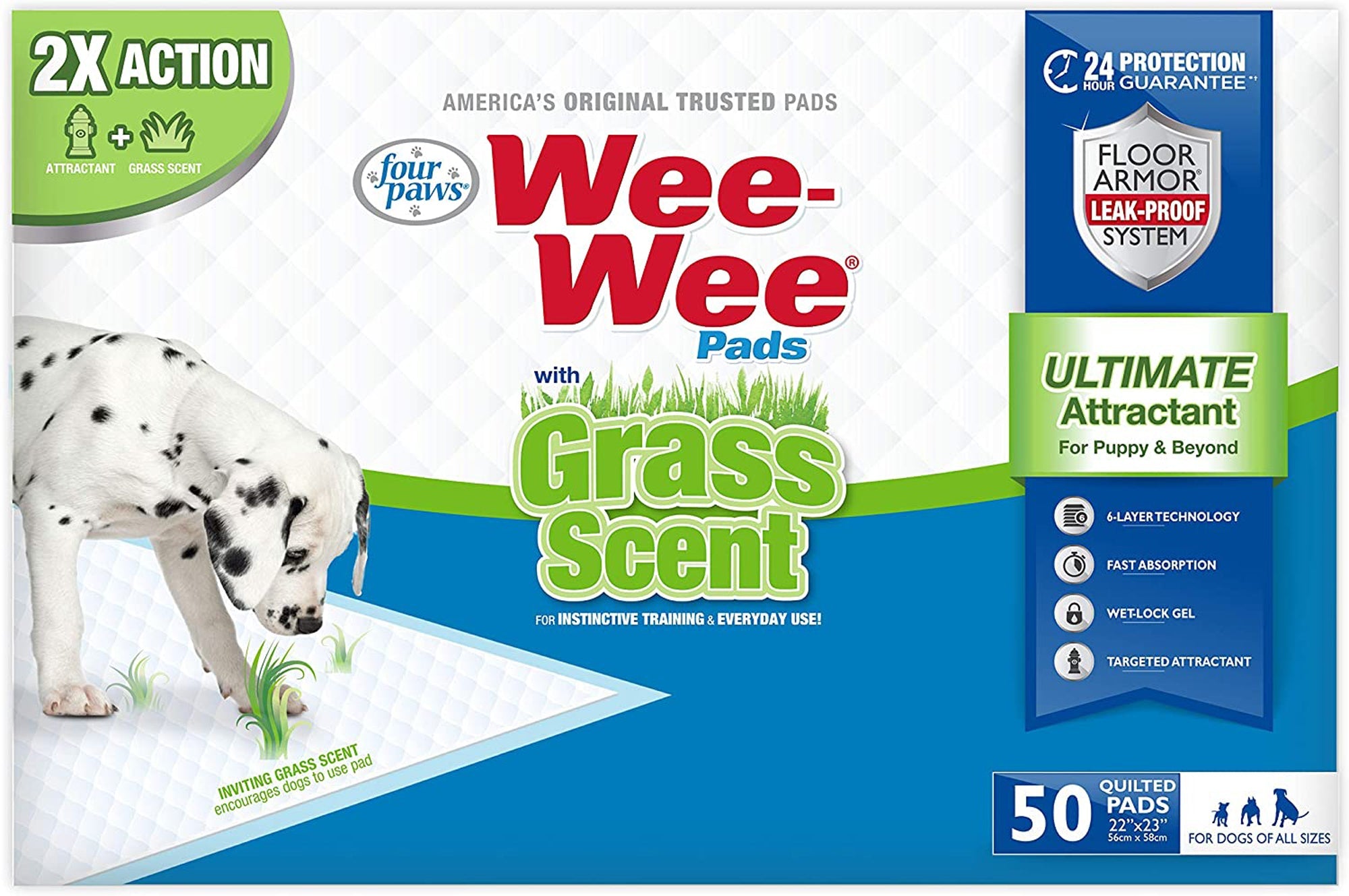 Four Paws WeeWee Ultimate Attractant Dog Pee Pads with Grass Scent 1ea/22 in X 23 in 100 ct