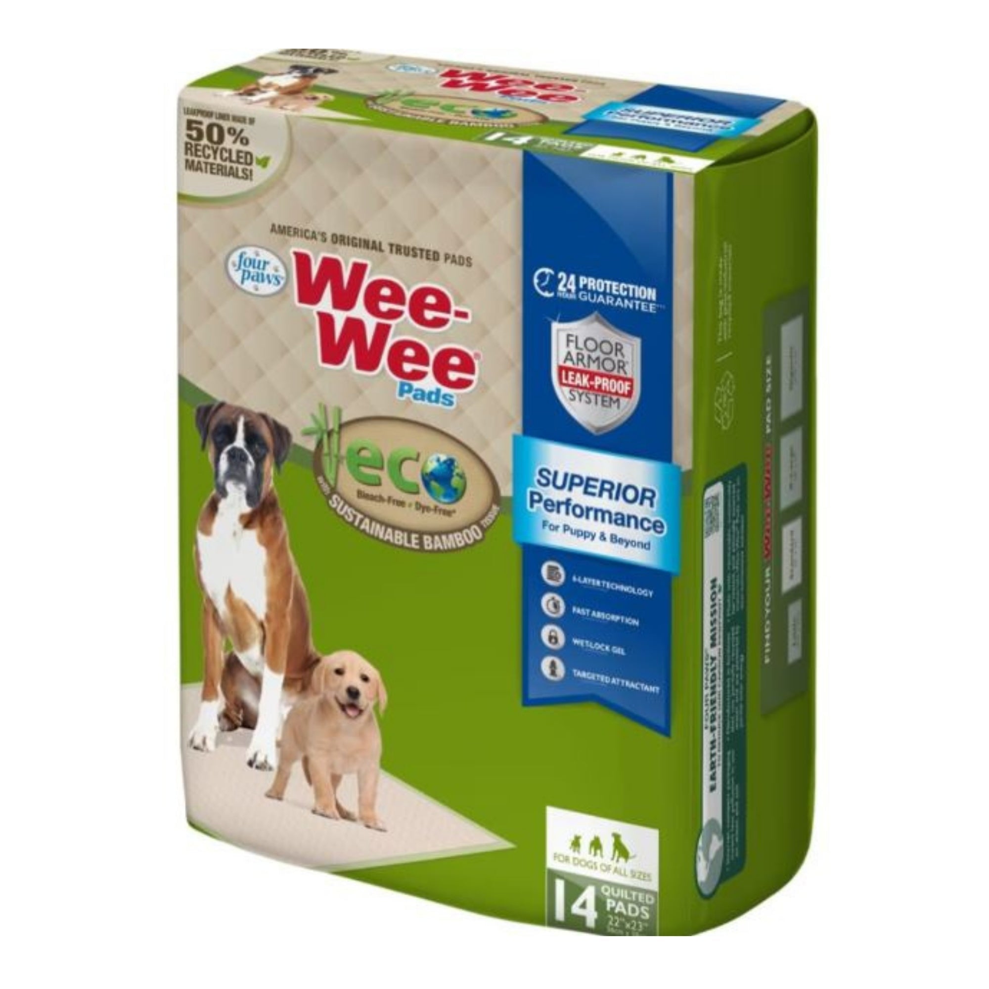 Four Paws Wee-Wee Eco Pads With Bamboo  22 x 23 - 14 Count