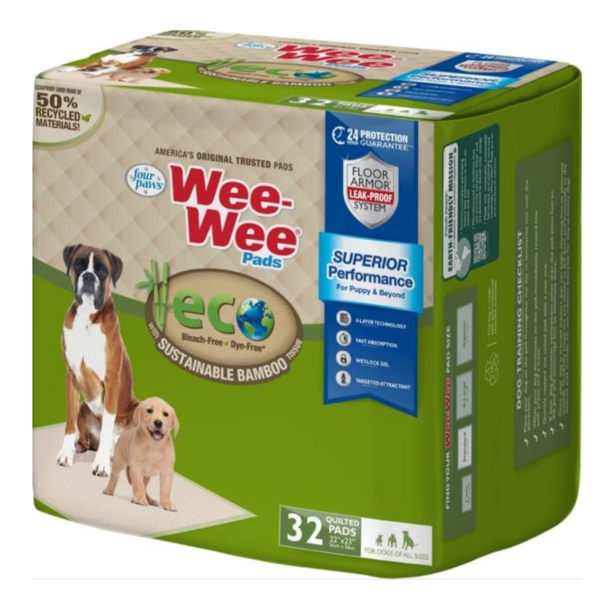 Four Paws  Wee-Wee Eco Pads With Bamboo  22 x 23 - 32 Count