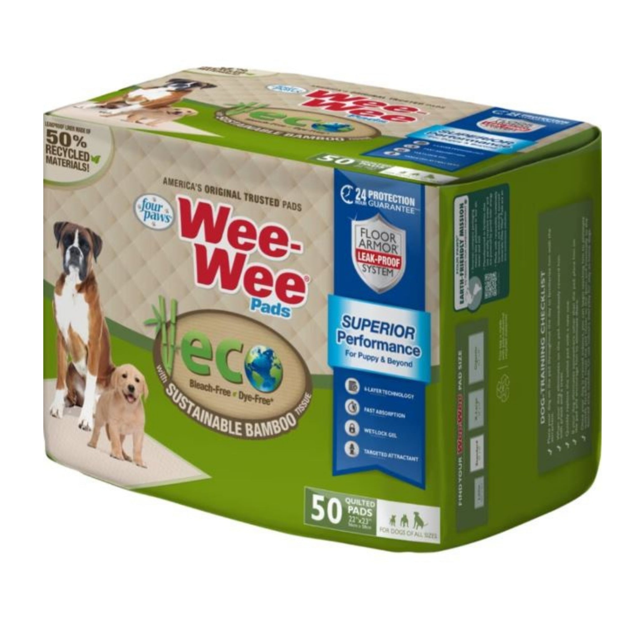 Four Paws  Wee-Wee Eco Pads With Bamboo  22 x 23 - 50 Count