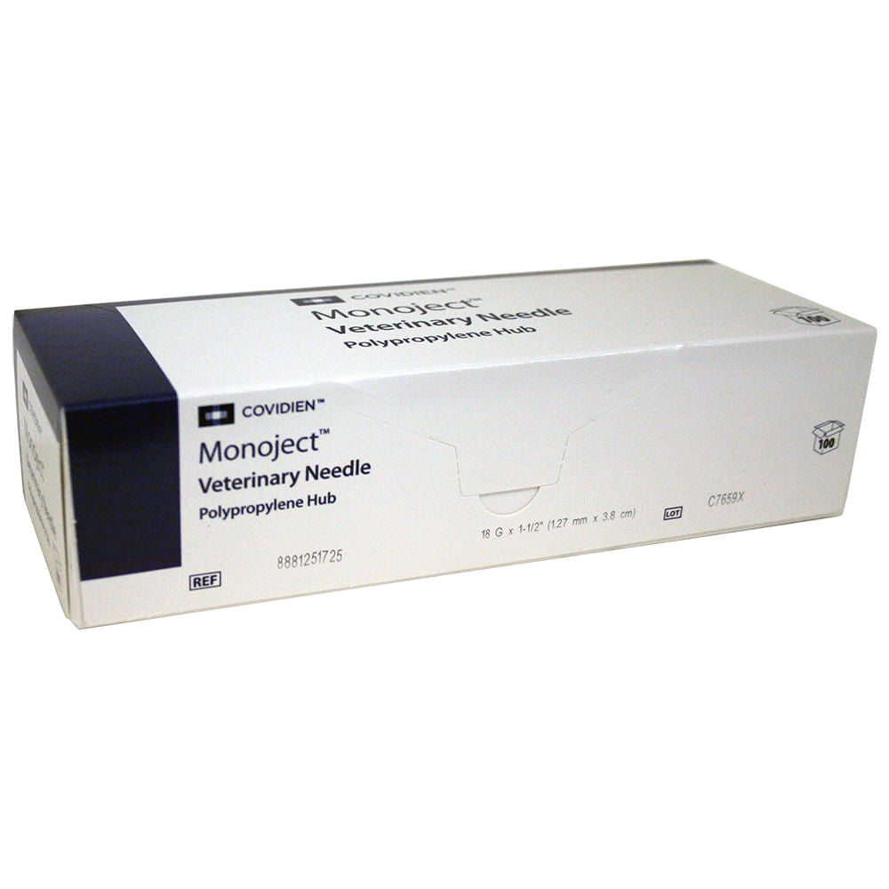Monoject Needle Polypropylene Hub  18 G x 1.5", 100 ct