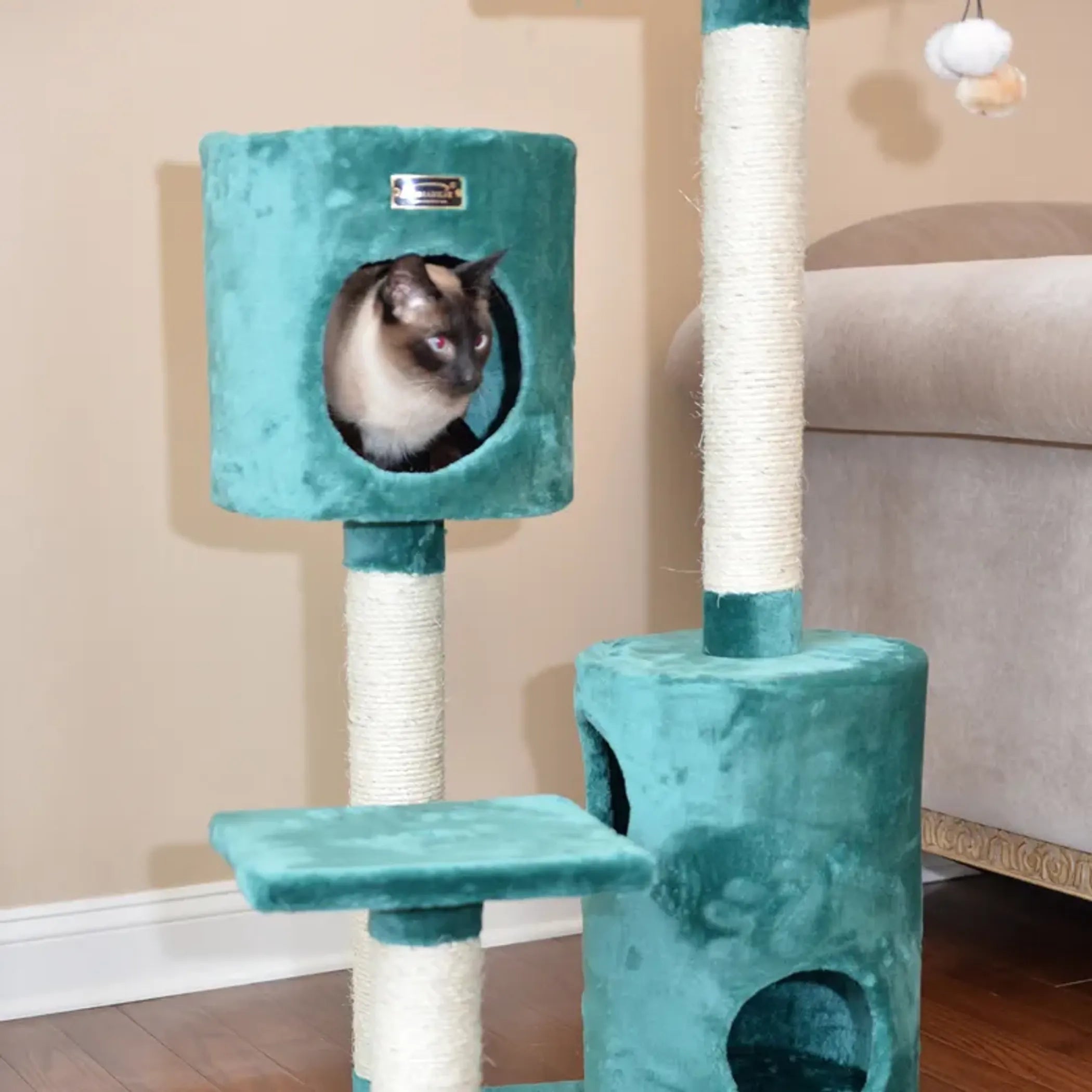 Real Wood Cat Tree House with 2 Private Condos 43" Green