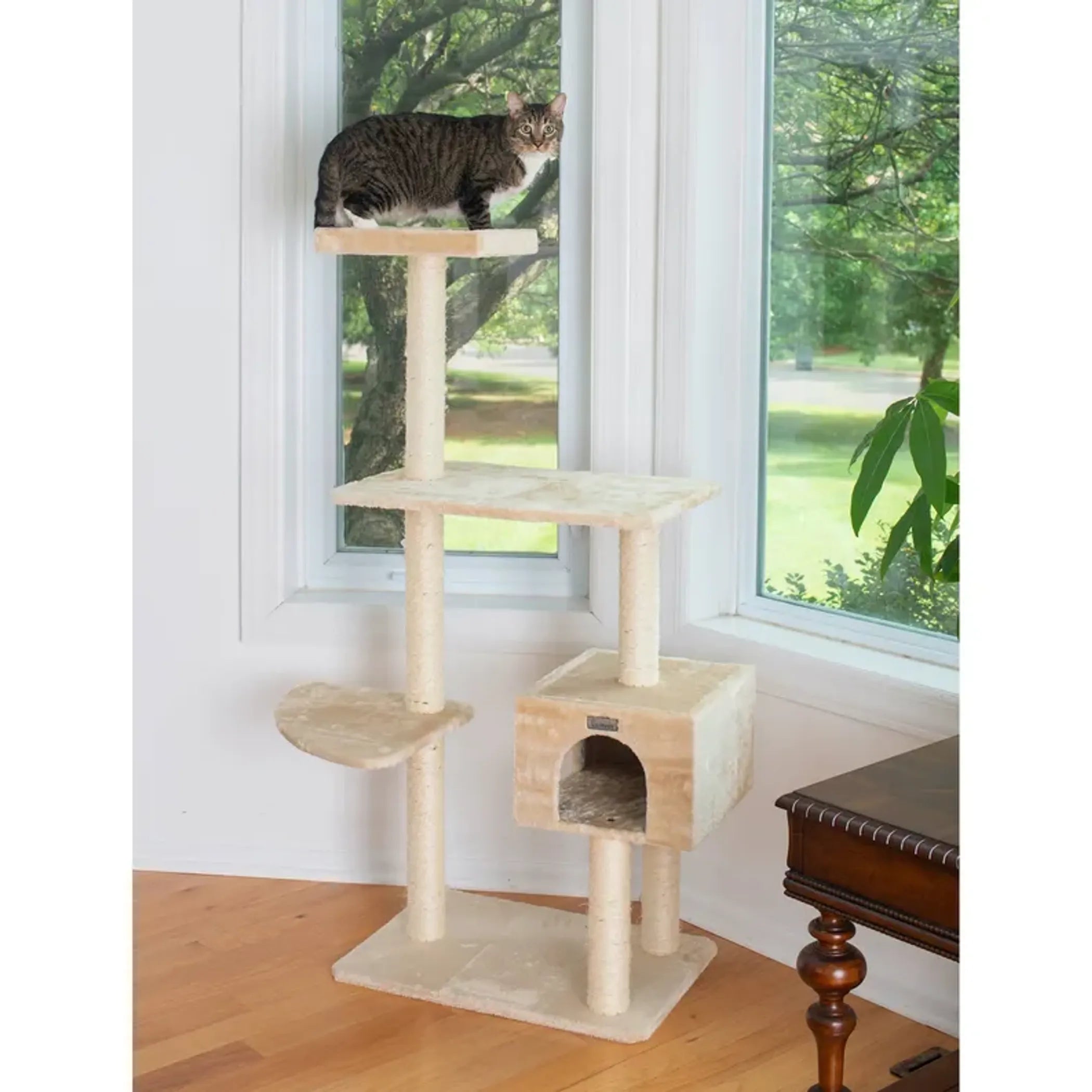 GleePet 57-Inch Cat Tree Real Wood Cat Perches Beige