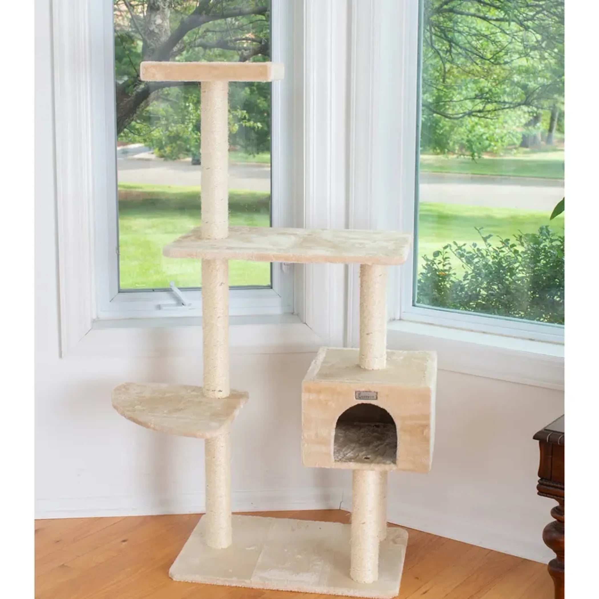 GleePet 57-Inch Cat Tree Real Wood Cat Perches Beige