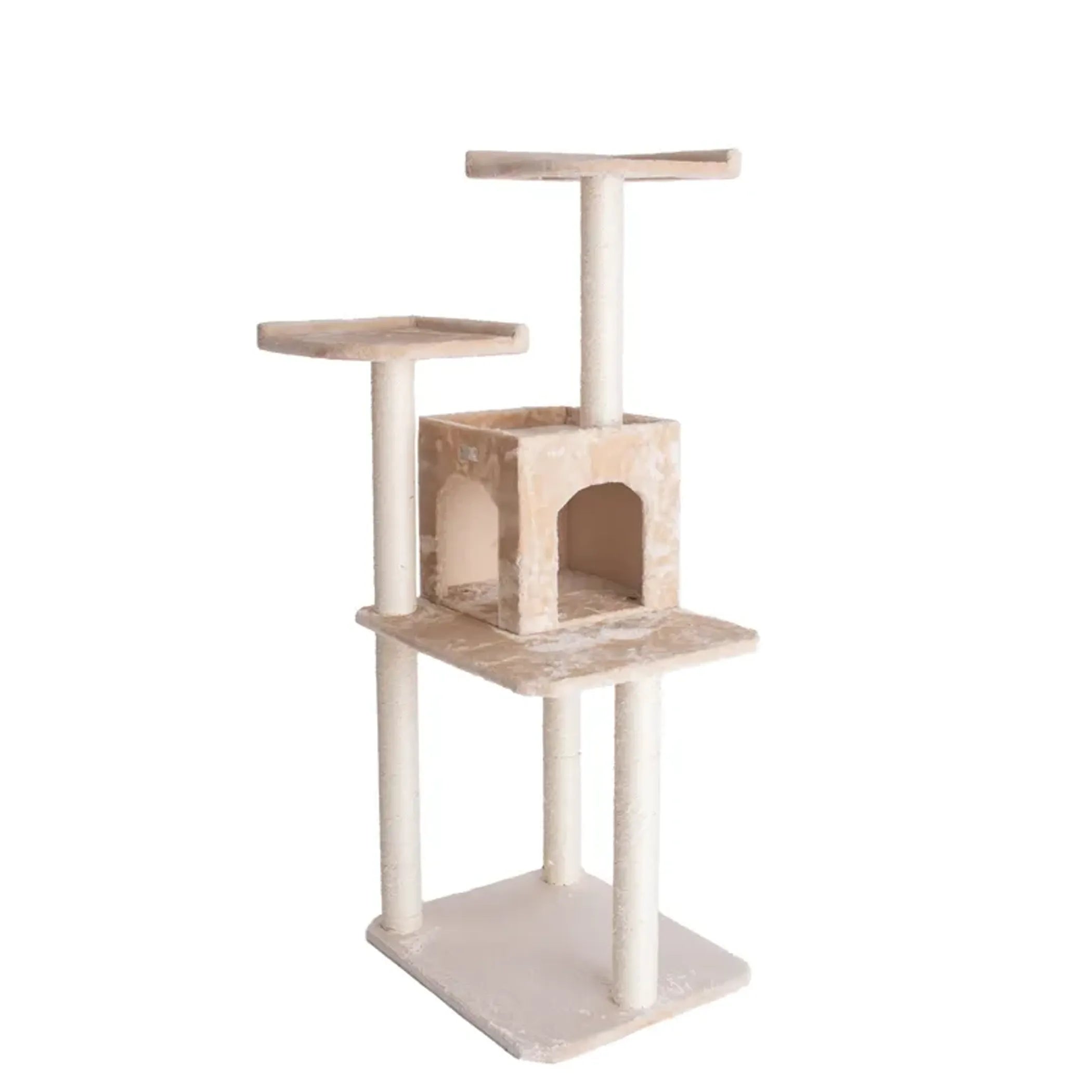 GleePet 57-Inch Height Cat Tree Two-Door Real Wood Condo Beige