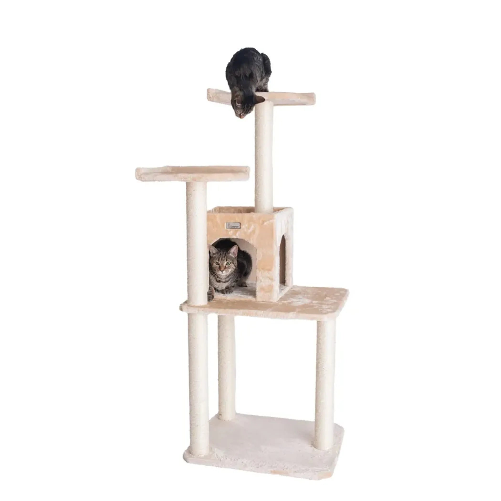 GleePet 57-Inch Height Cat Tree Two-Door Real Wood Condo Beige