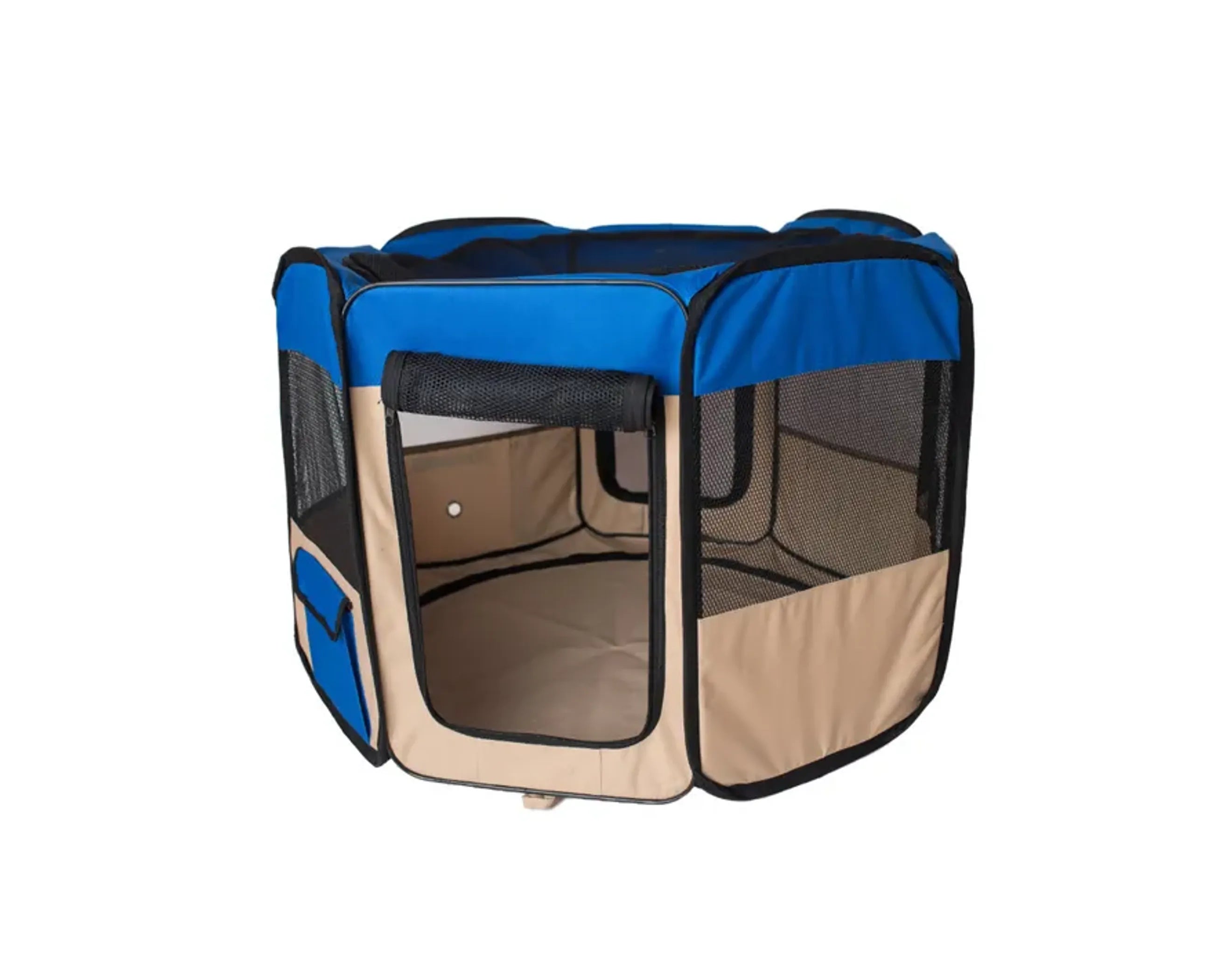 AeroMark Portable Pet Playpen in Blue & Beige