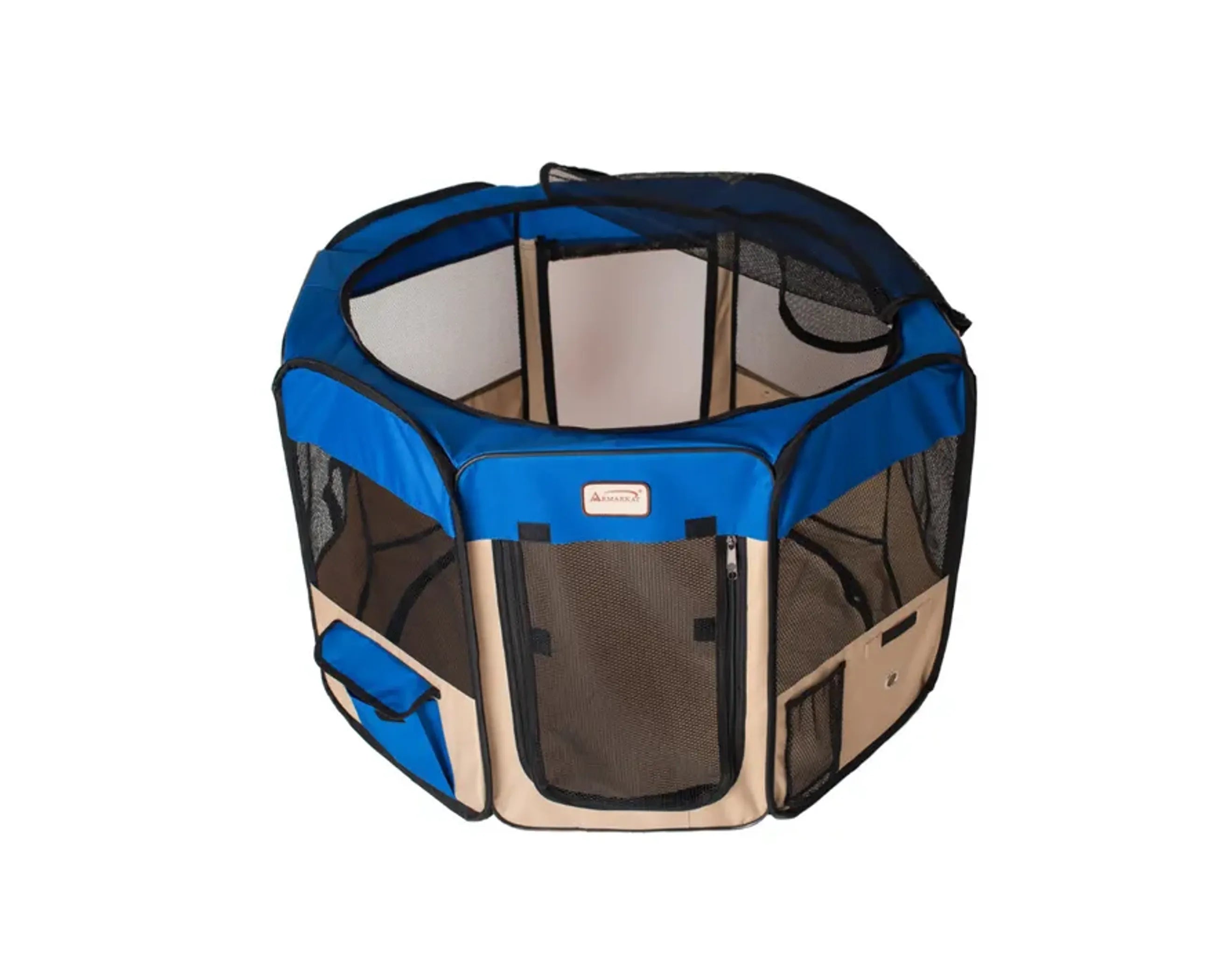 AeroMark Portable Pet Playpen in Blue & Beige