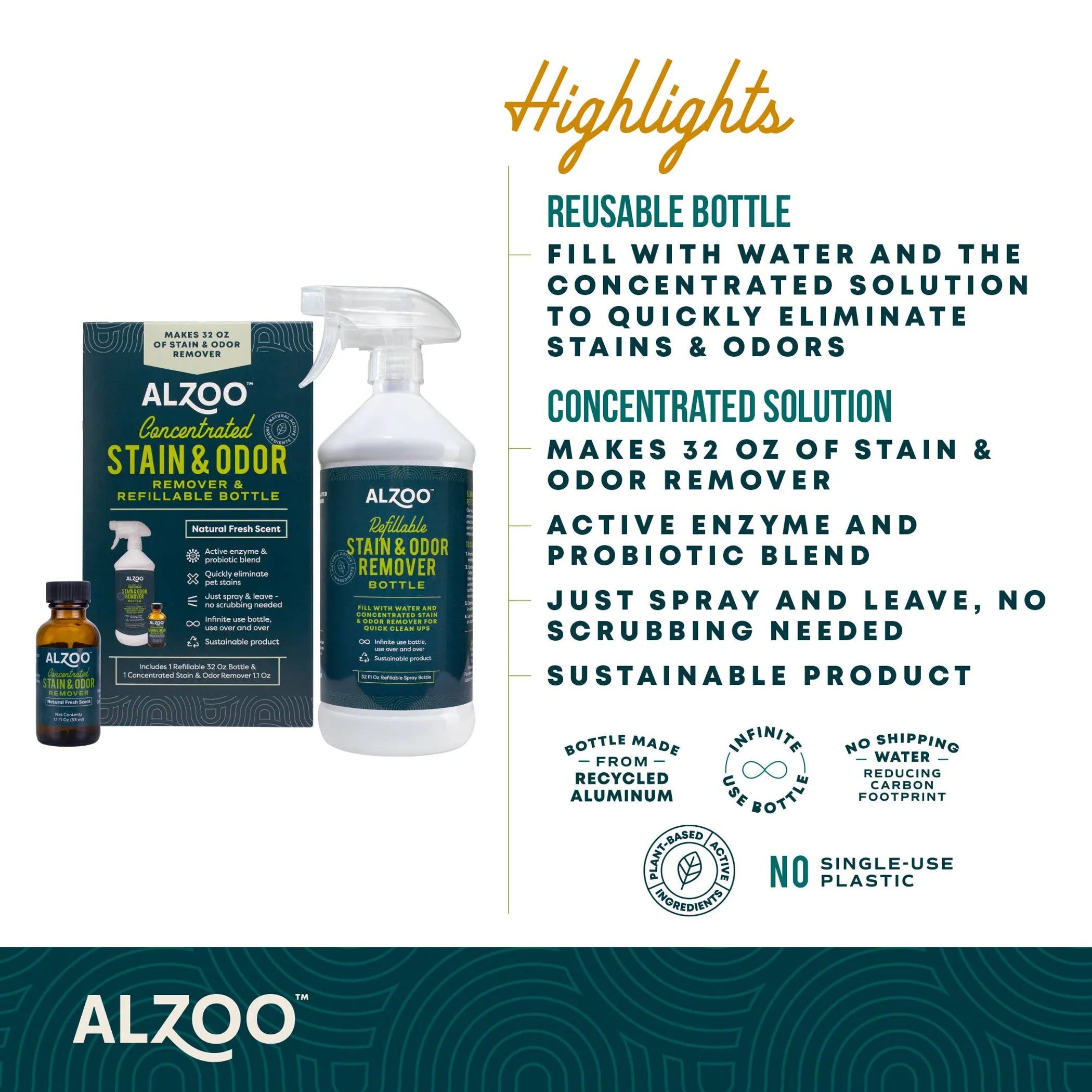 ALZOO Concentrated Stain &amp; Odor Remover Kit