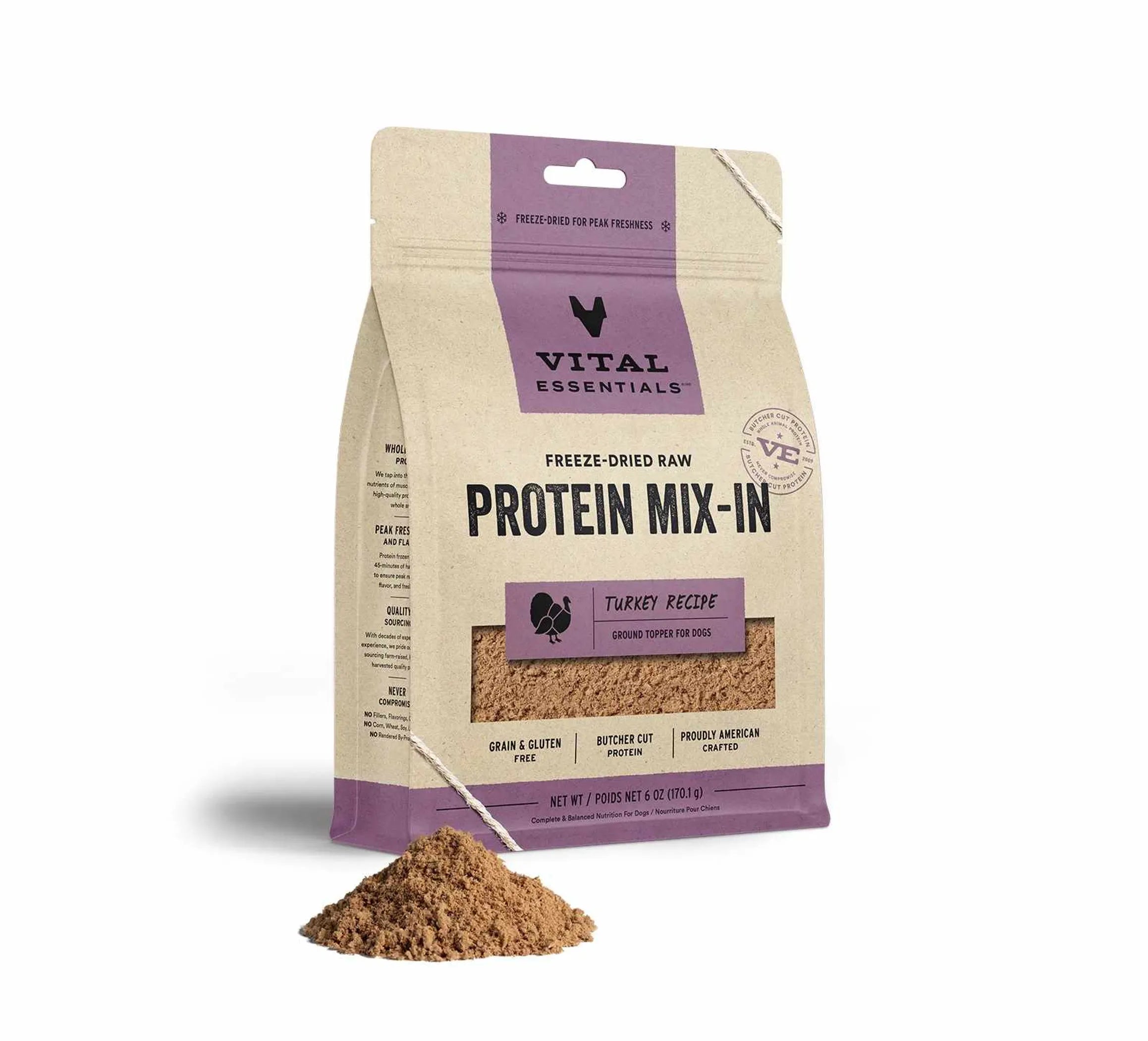 Vital Essentials® Freeze-Dried Raw Turkey Protein Mix-In – Ground Topper for Dogs
