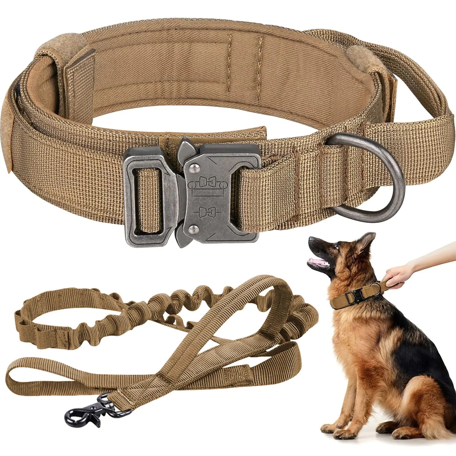 Military/Tactical Nylon Dog Collar and Leash Set W/Control Handle & Bungee Leash