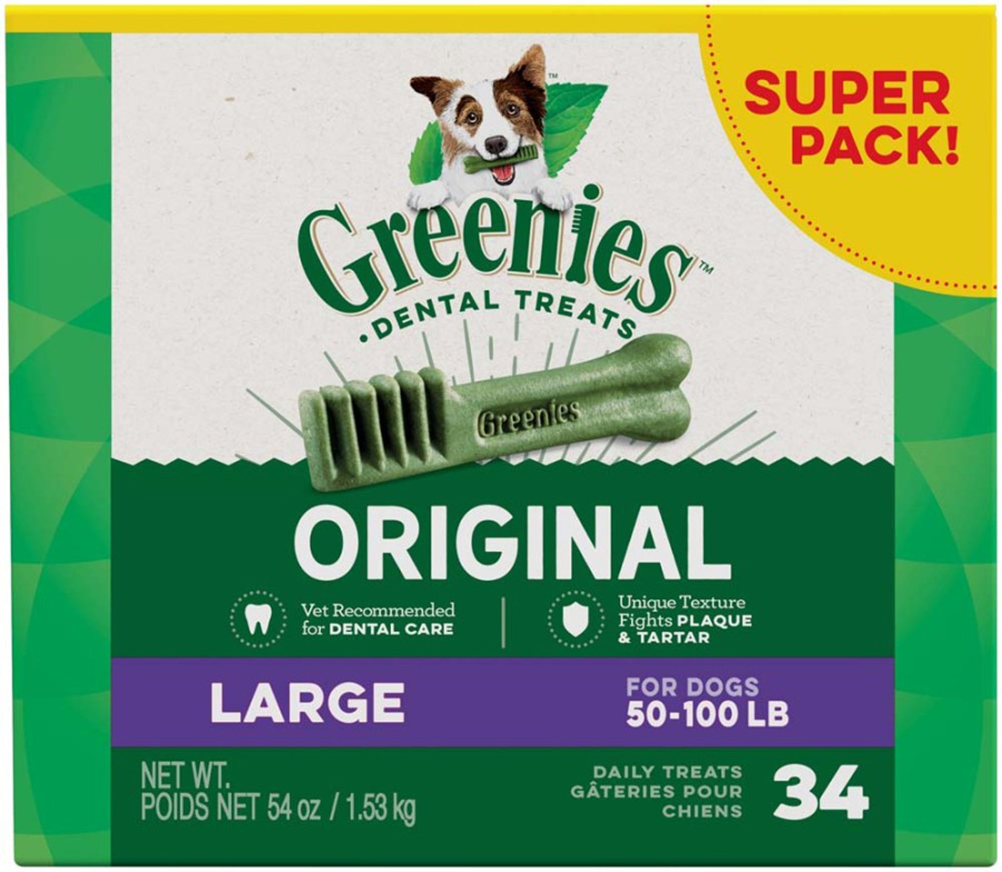 Greenies Dog Dental Treats Large, Original, 1ea/54 oz, 34 ct