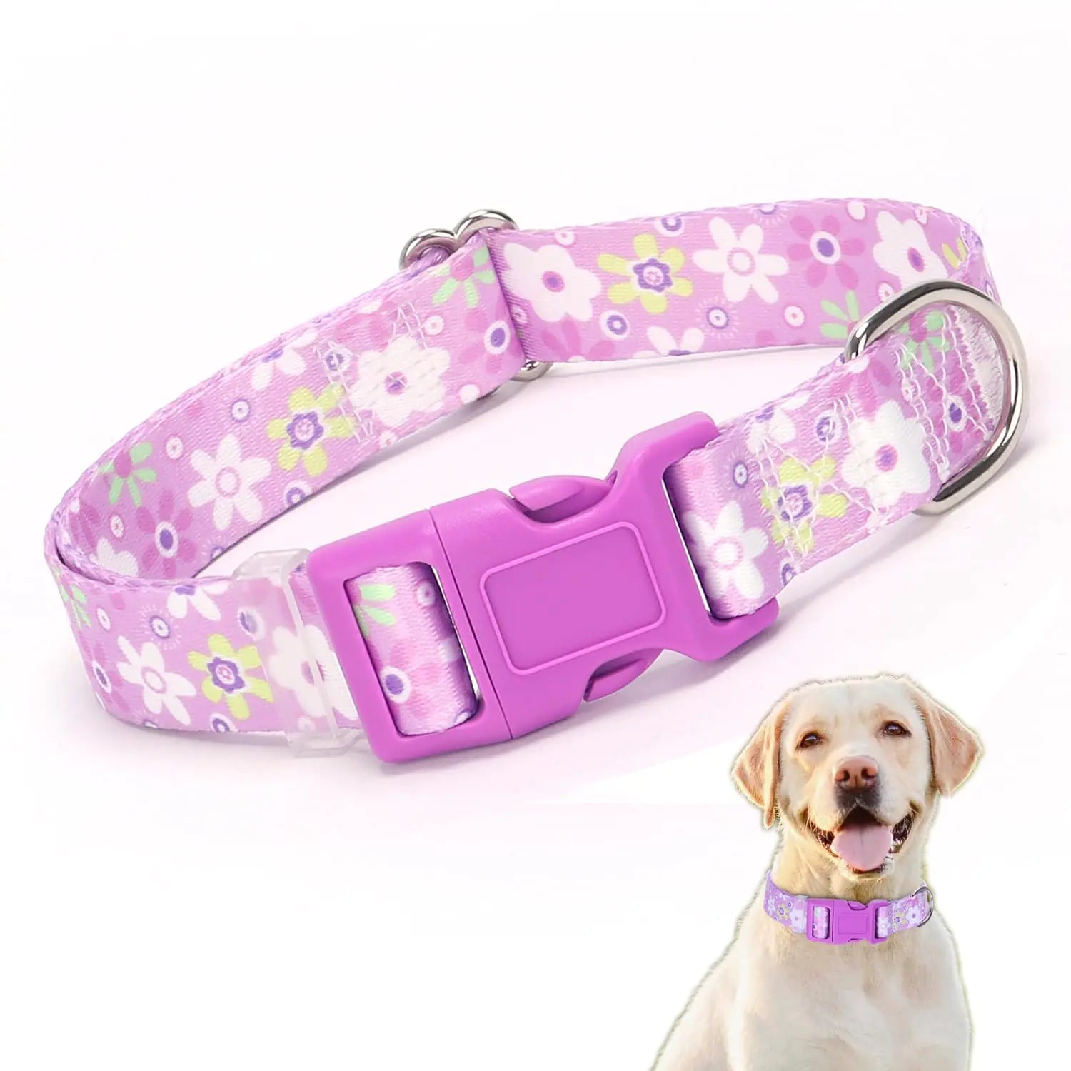 Pretty Floral Pattern Adjustable Dog Collars, XL