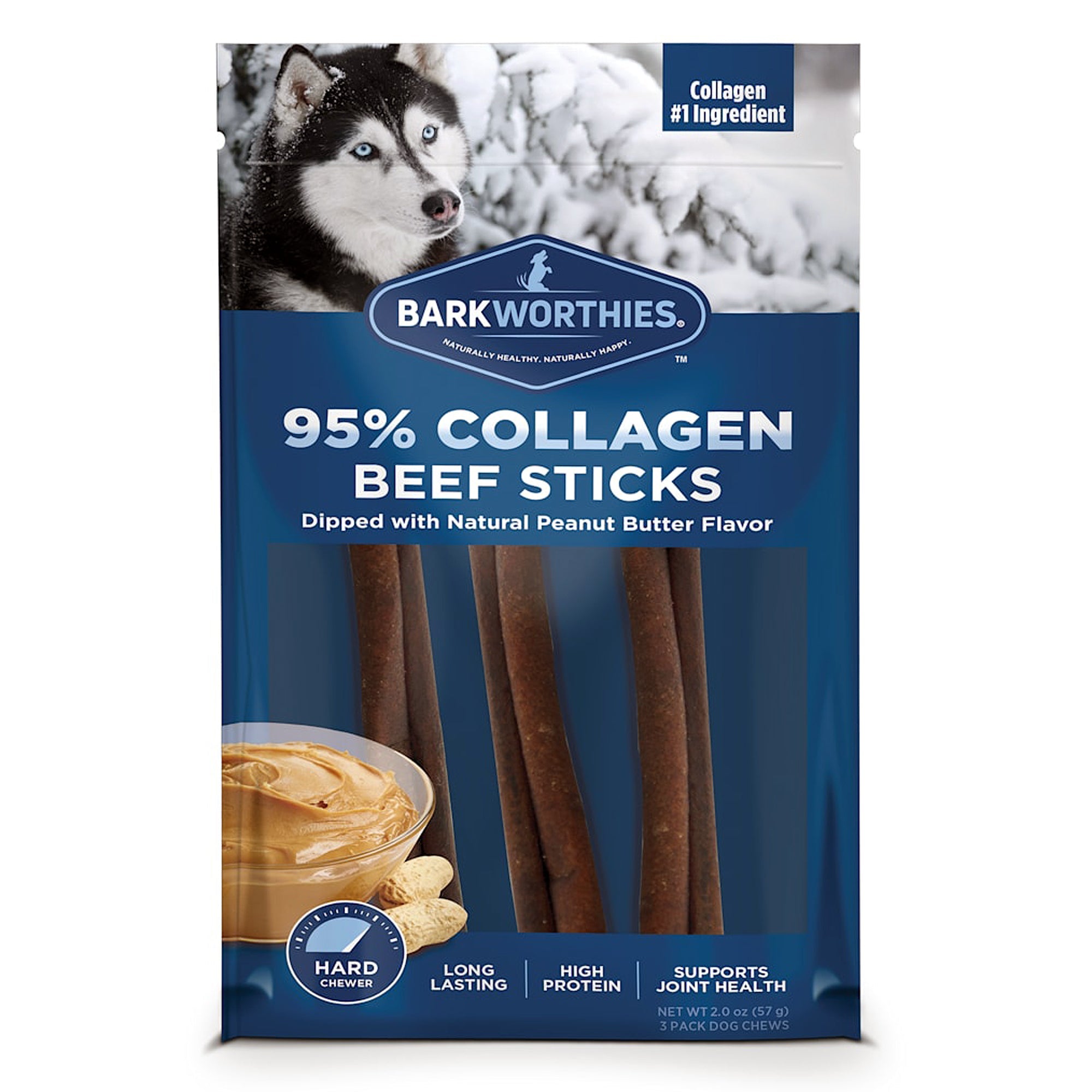 Barkworthies Collagen Stick Dipped in Peanut Butter Dog Treat 15ea/6 in