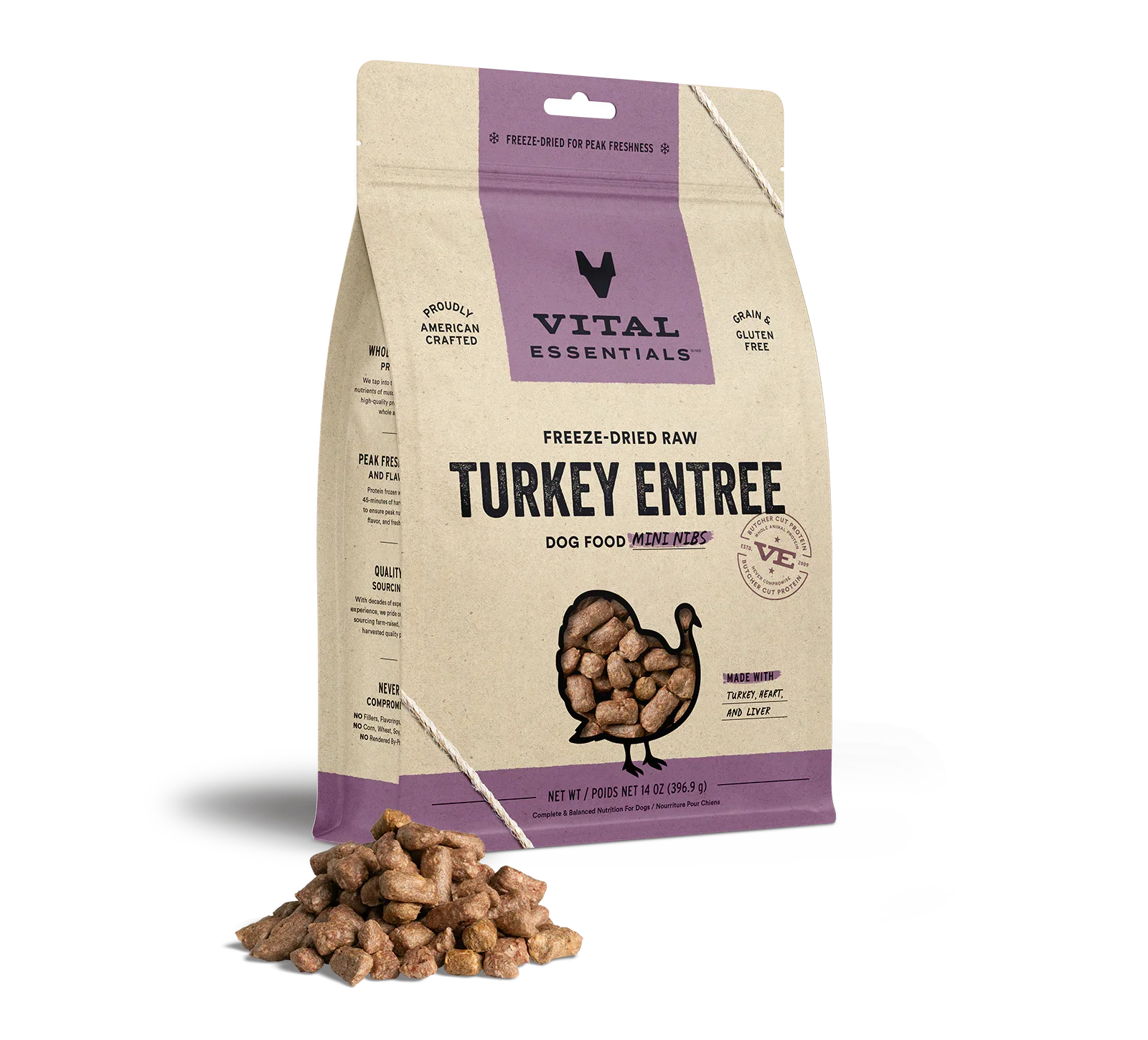 Vital Essentials Dog Freeze-Dried Mini Nibs Turkey 14oz. Default Title