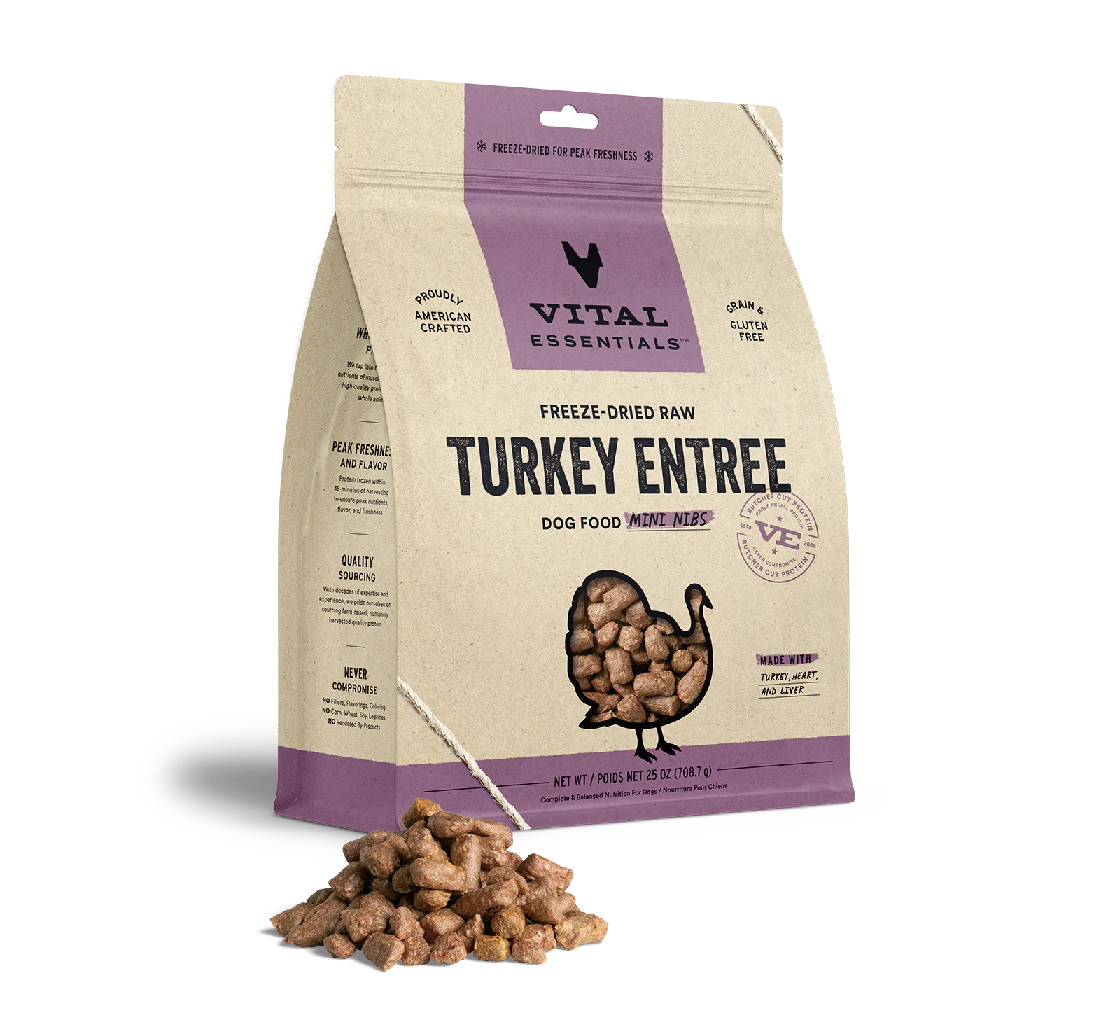 Vital Essentials Dog Freeze-Dried Mini Nibs Turkey 25oz. Default Title