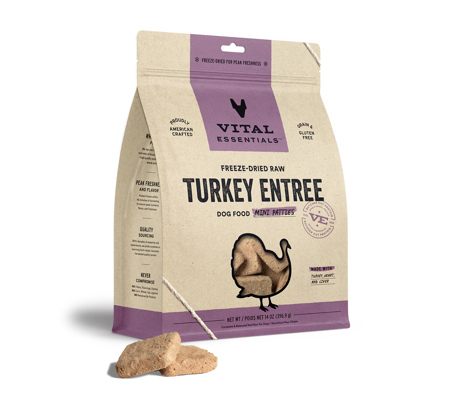 Vital Essentials Dog Freeze-Dried Mini Patties Turkey 14oz. Default Title