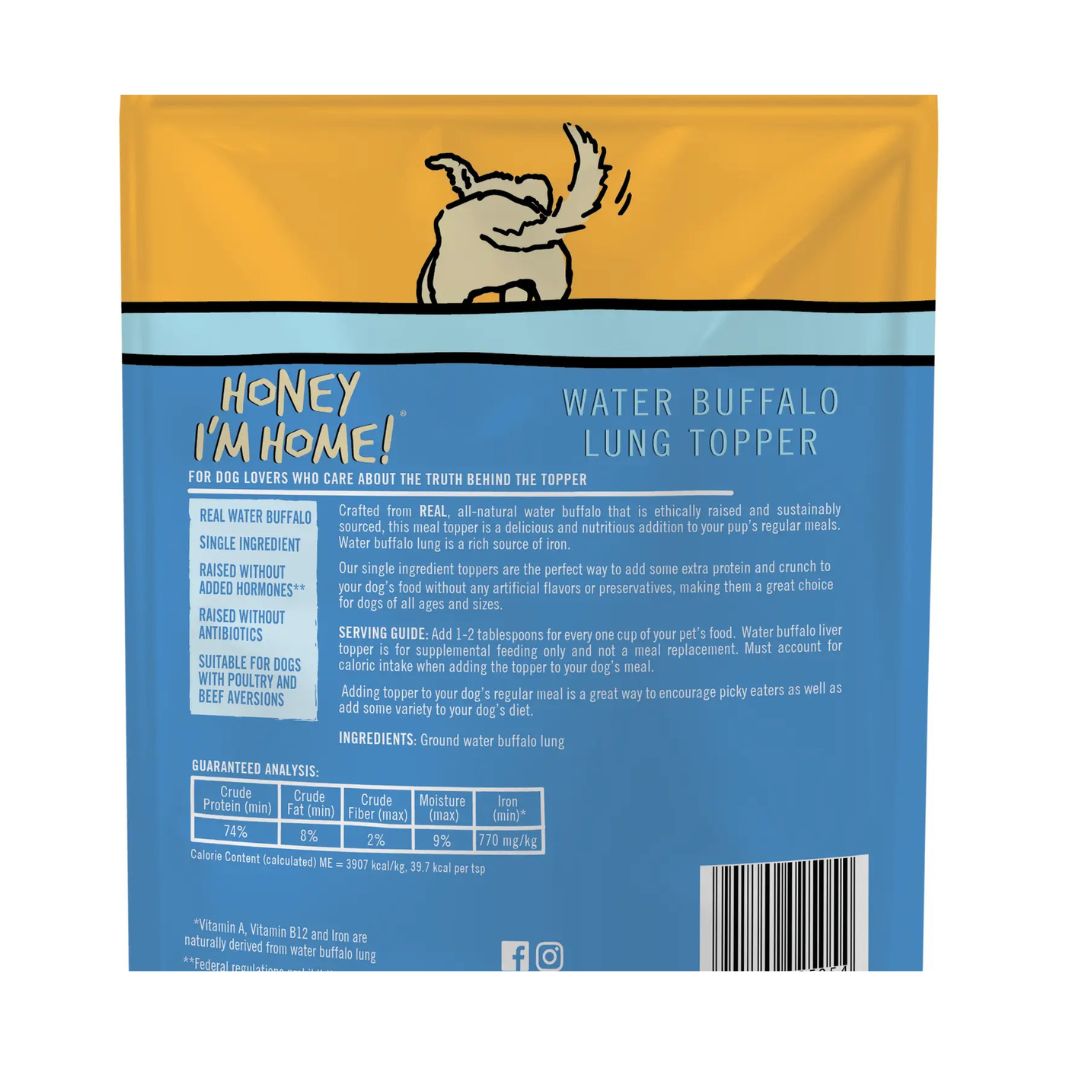Honey I'm Home Dog Natural Water Buffalo Lip-Smackin' Lung Food Topper