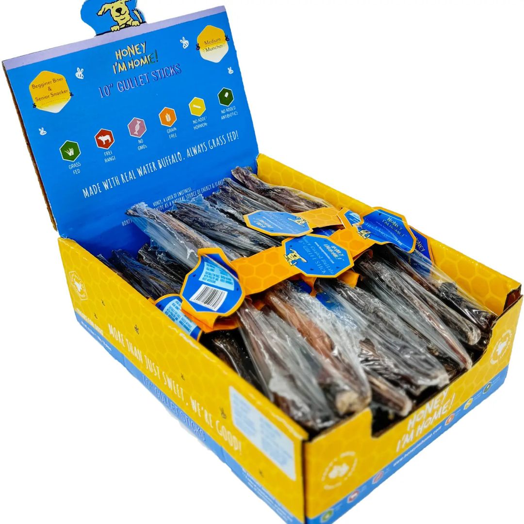 Honey I'm Home Dog Natural Water Buffalo 10" Gullet Sticks 35 ct.