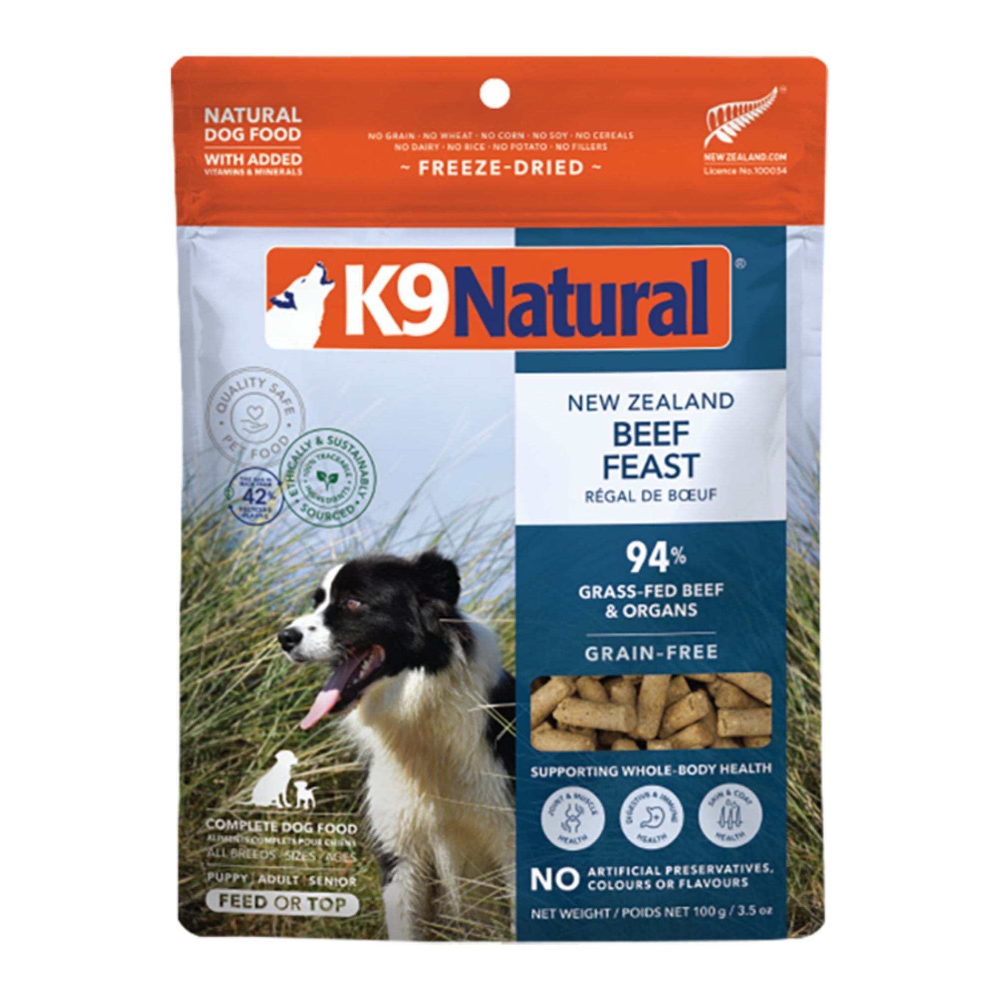 K9 Natural Dog Grain-Free Freeze-Dried Food Topper, New Zealand Beef Feast 3.5oz.