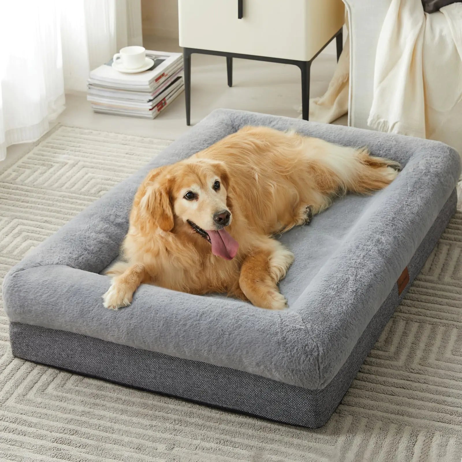 Orthopedic Bolster Dog Bed for Extra Large Dogs