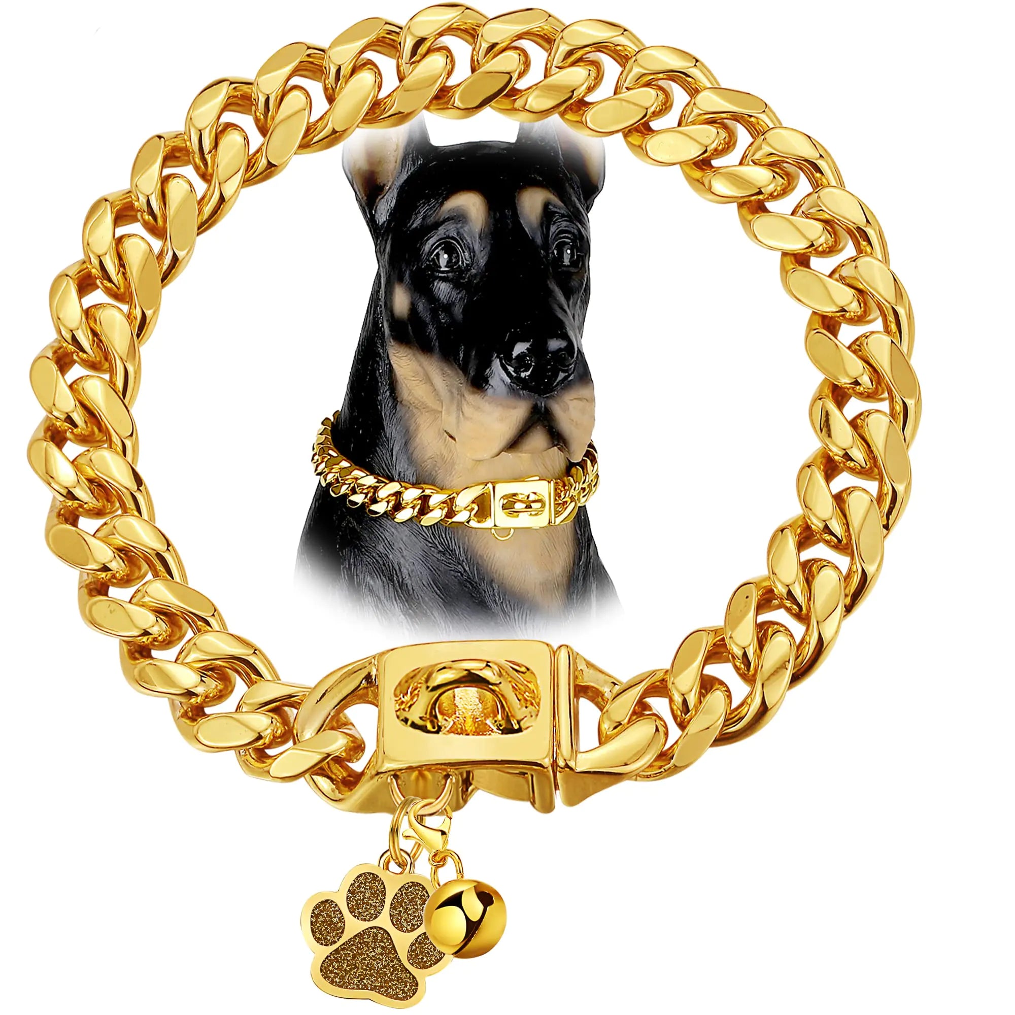 Cuban Link Chain Dog Collar – 18K Gold Plated, SM Dogs