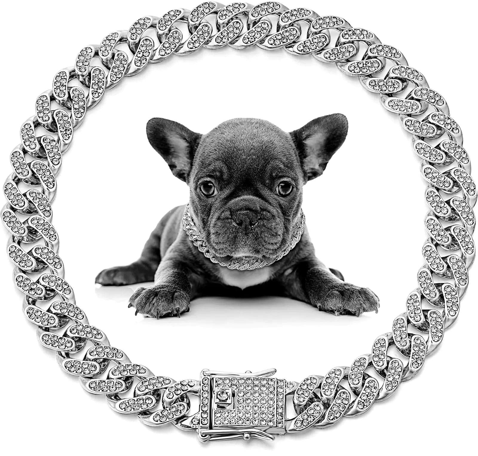 Chic Silver Dog Necklace/Collar with Bling Glitter Rhinestone, 22"