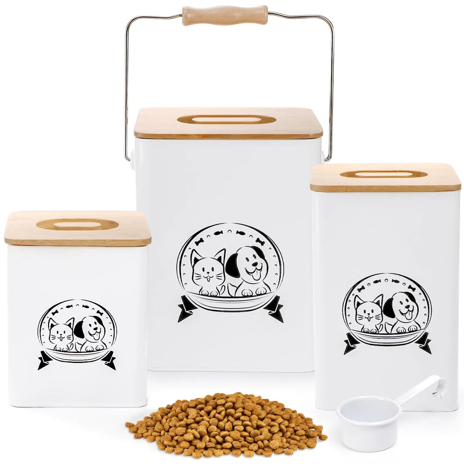 Dog Food Storage Container Set of 3 with Bamboo Lids and Scoop