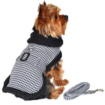 Classic Black & White Designer Dog Harness Coat & Leash