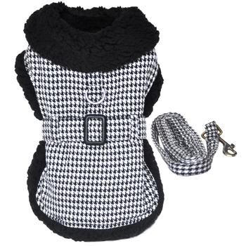 Classic Black & White Designer Dog Harness Coat & Leash