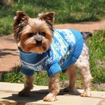 Blue Snowflakes & Hearts Dog Sweater