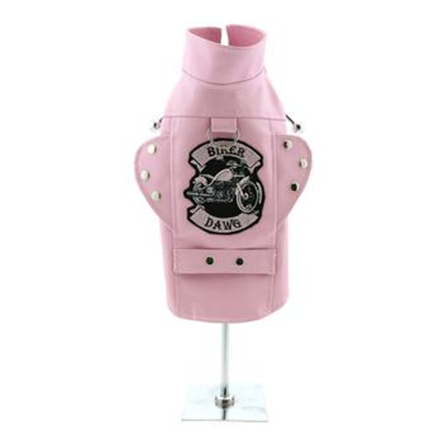 Vintage Faux Leather Biker/Motorcycle Dog Jacket - Pink