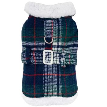 Blue & Green Plaid Sherpa-Lined Dog Coat/Harness & Leash Set